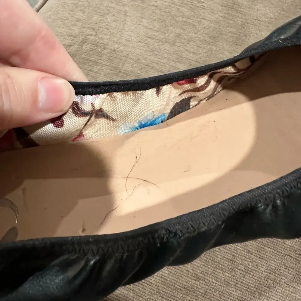 Women’s Black Leather Foldable Ballet Flats